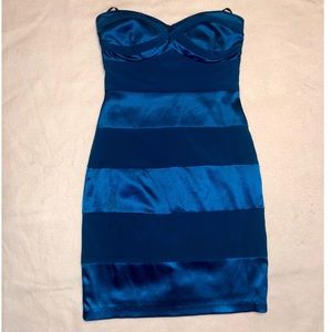 Turquoise satin strapless dress